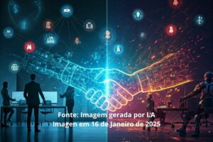 Imagem ilustrativa mostrando a fusão entre o mundo profissional e o universo dos games, representando o conceito de networking através de jogos online.